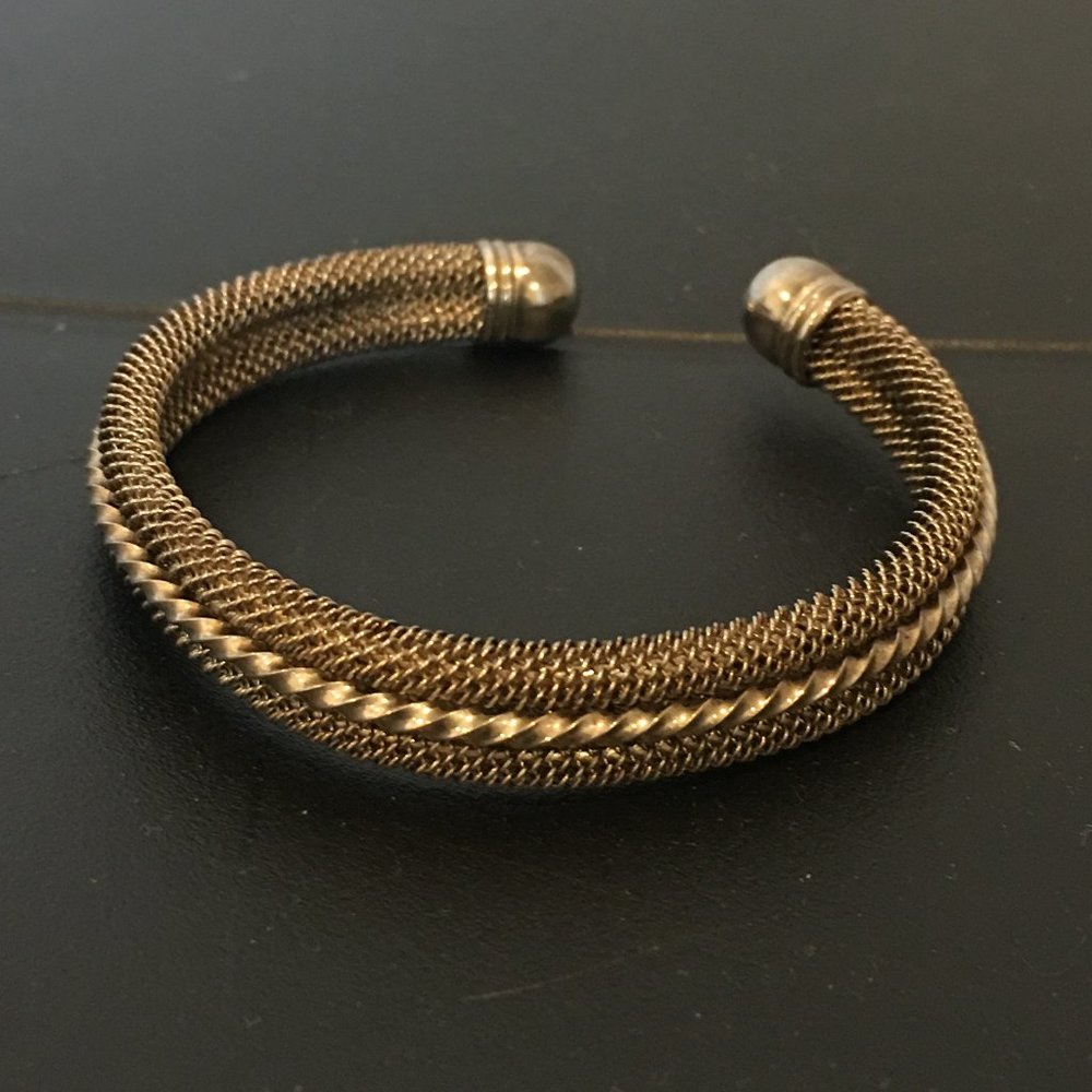 Indian Silver Braided Mesh Cuff Bangle